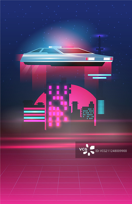 复古未来80年代风格科幻背景图片素材