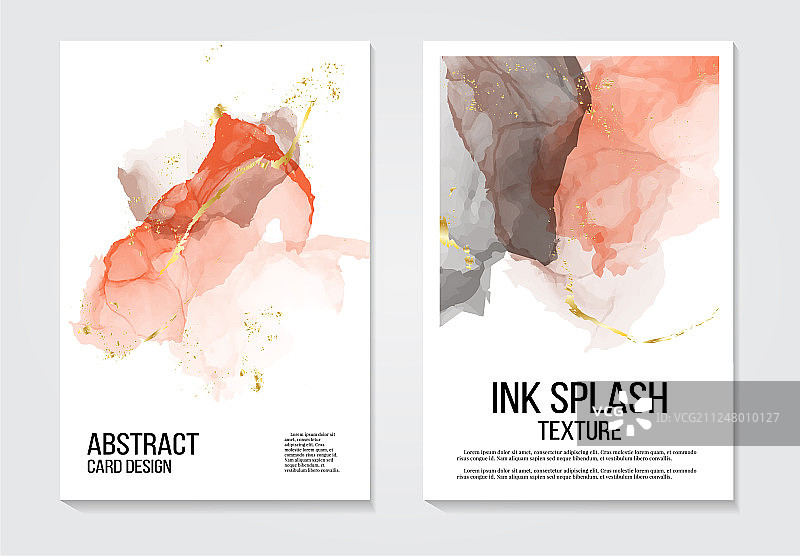 时尚珊瑚金水墨背景图片素材