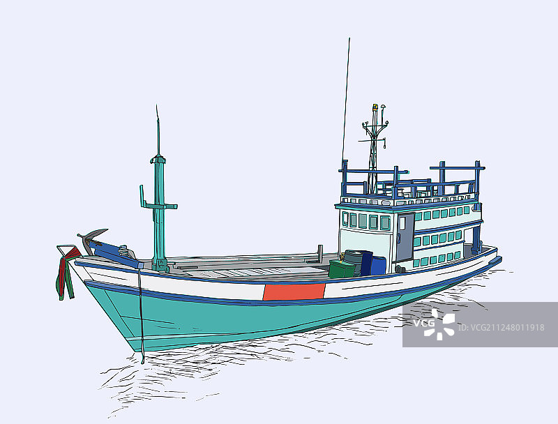 海上渔船素描图片素材
