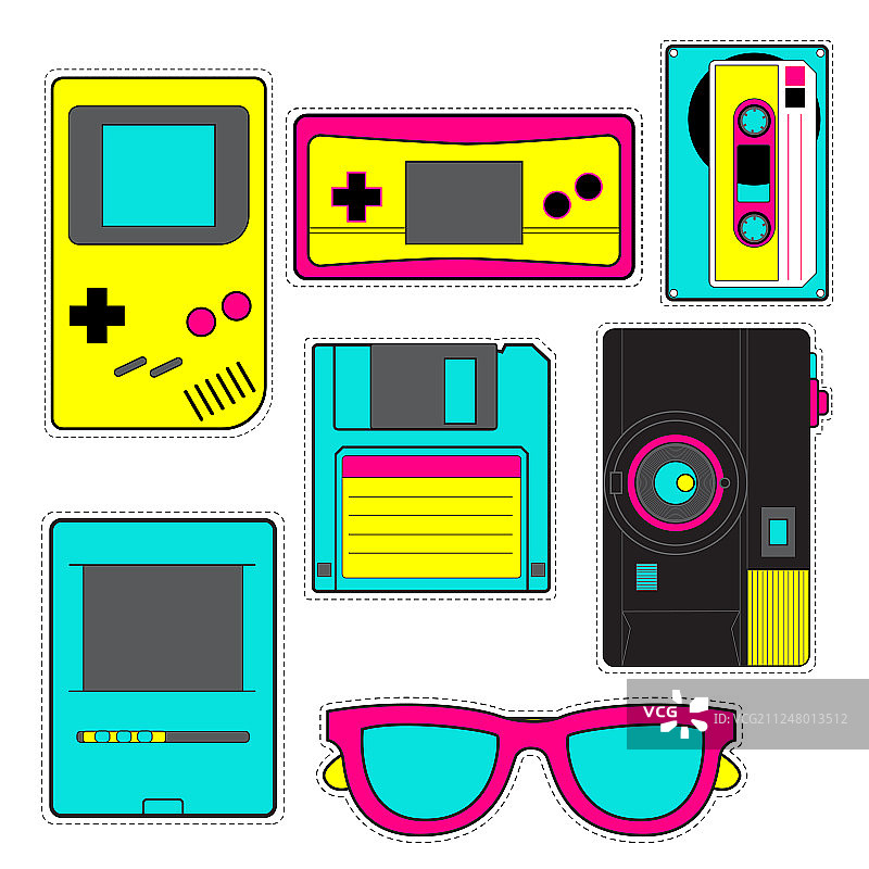 带有游戏相机照片的时尚布贴徽章图片素材