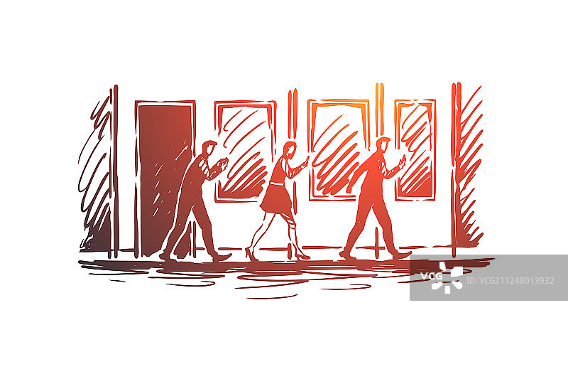 手绘草图：沉迷电子产品概念图片素材