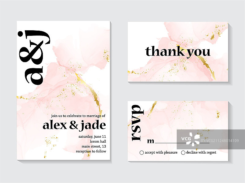 玫瑰金婚礼请柬概念卡片图片素材