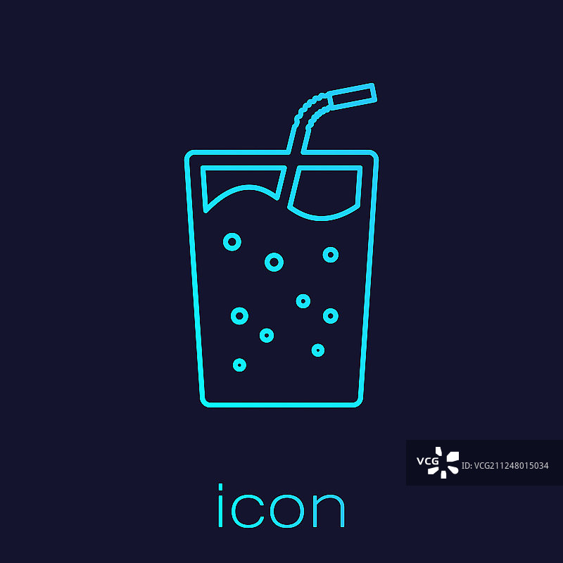 孤立的蓝绿色玻璃杯与水线性图标图片素材