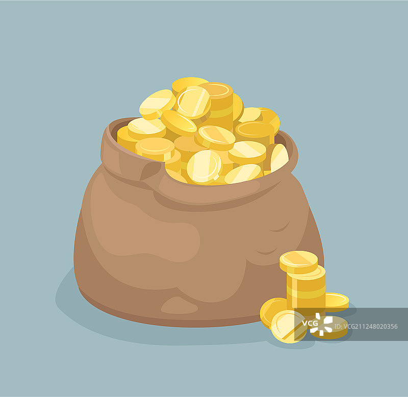 装有硬币的扁平风格袋子图片素材
