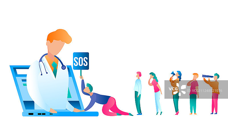 扁平男人紧急在线咨询医生图片素材