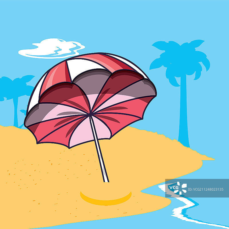沙滩夏季场景中的打开的雨伞图片素材