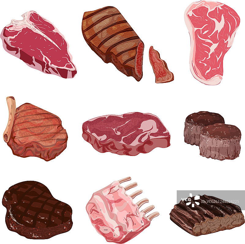 卡通风格的牛排图标合集图片素材