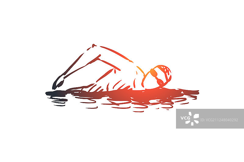 泳池水上男子活动概念手绘图片素材