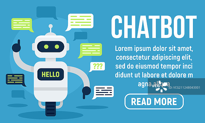 你好聊天机器人概念banner扁平风格图片素材