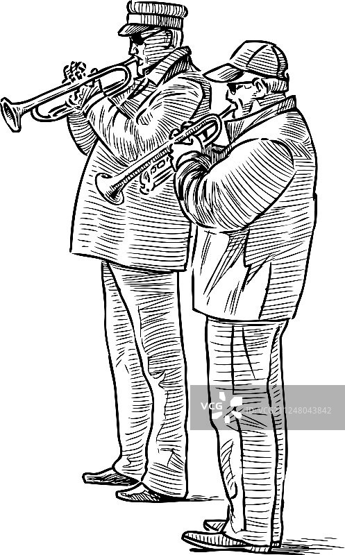 年长的街头音乐家速写图片素材