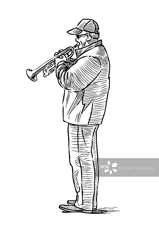 街头音乐家吹小号图片素材