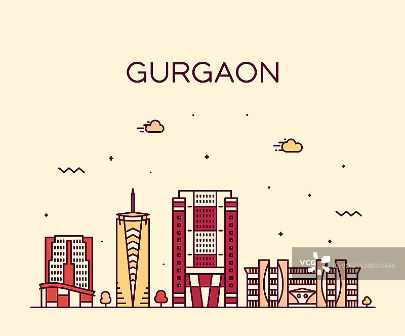 古尔冈天际线：印度哈里亚纳邦线性风格图片素材