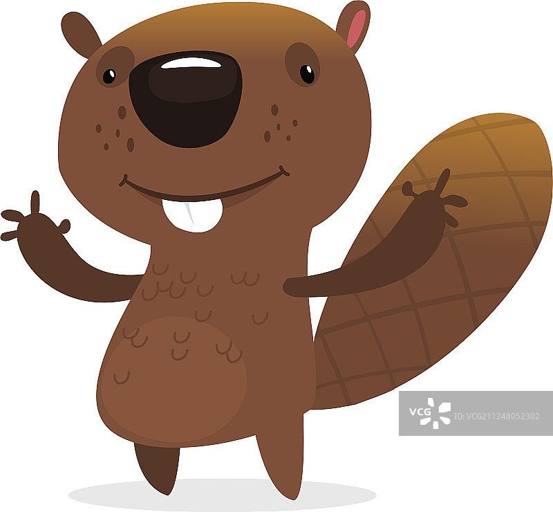 有趣的卡通海狸挥手图片素材