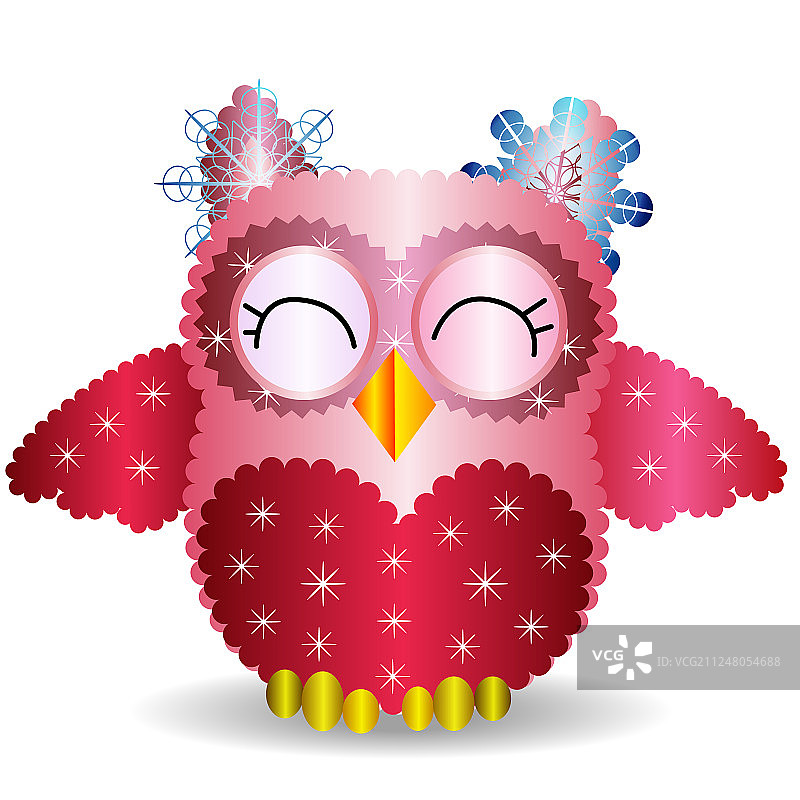 粉色猫头鹰与雪花皇冠图片素材