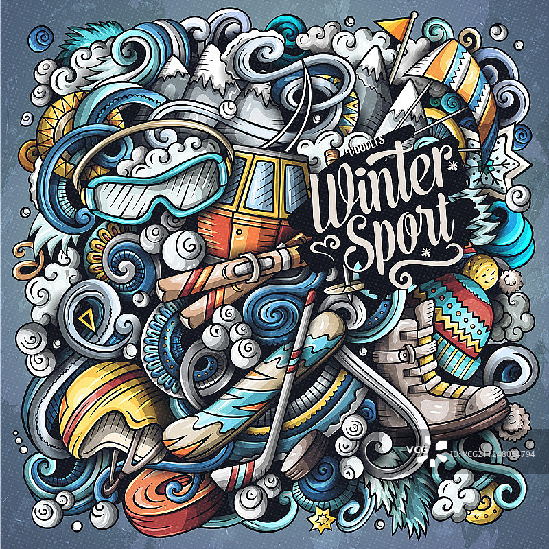 冬季运动涂鸦滑雪图片素材