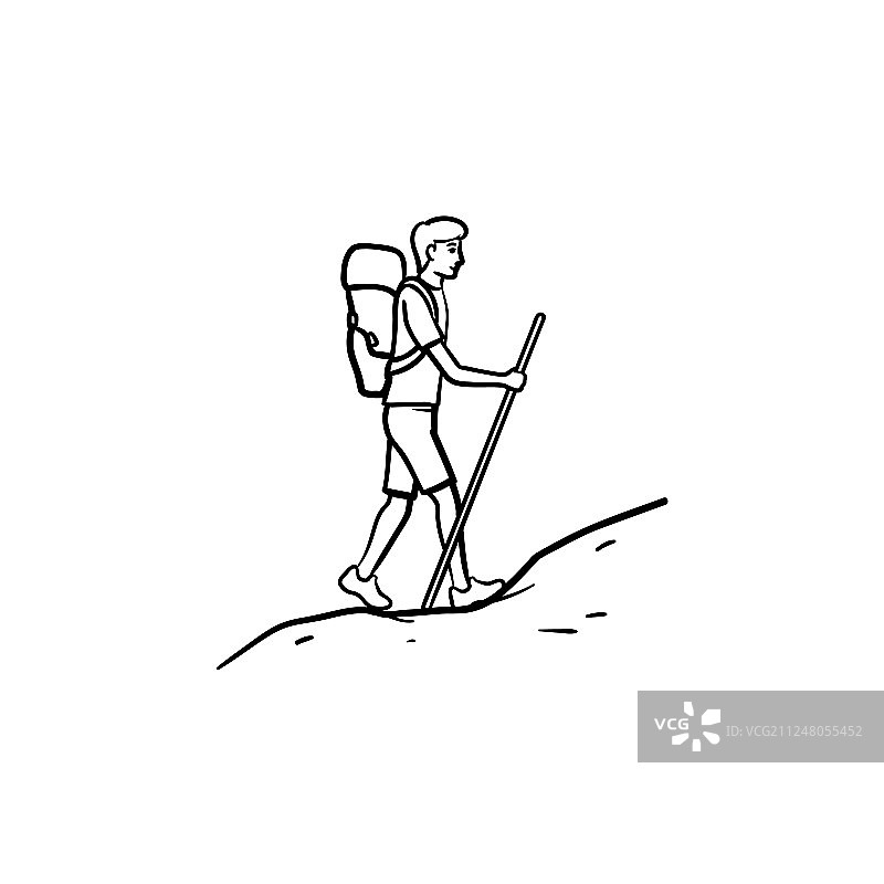 手绘徒步旅行者背包图片素材