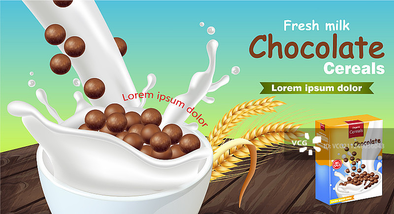 牛奶飞溅中的新鲜巧克力麦片图片素材