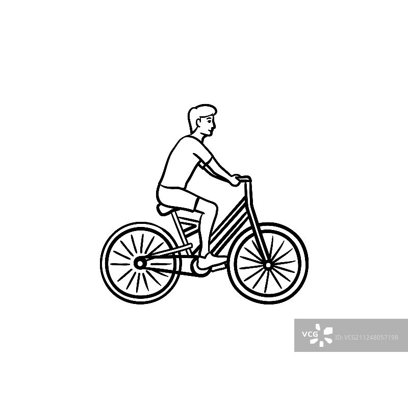 手绘男人骑自行车简笔画图标图片素材