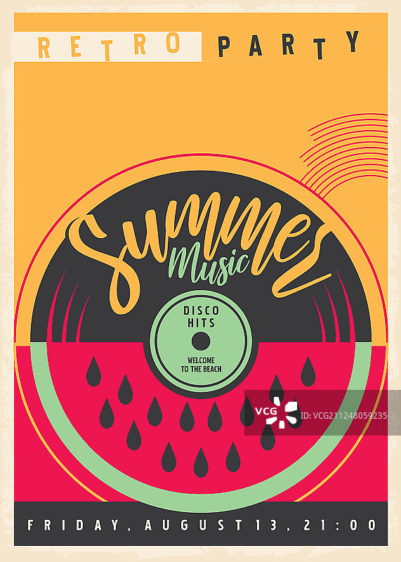 夏季迪斯科派对邀请函与黑胶唱片图片素材