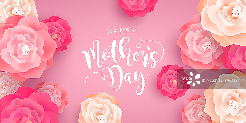 粉色春季玫瑰母亲节快乐贺卡图片素材