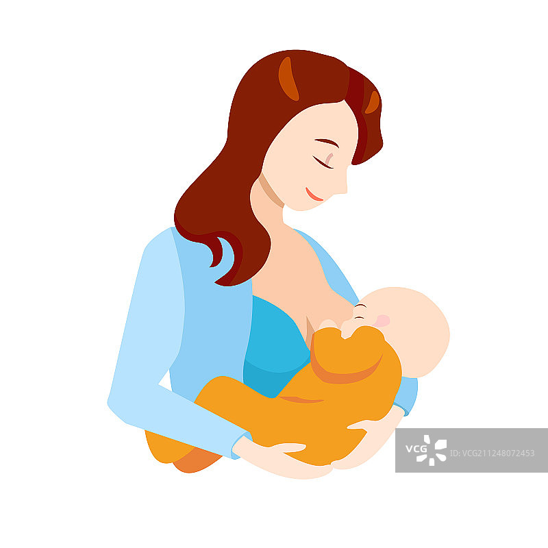 卡通母乳喂养概念：母亲和新生儿图片素材
