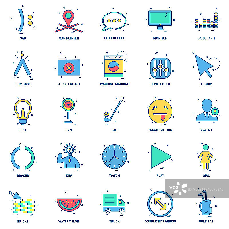 25个企业概念混合平面颜色图标集图片素材