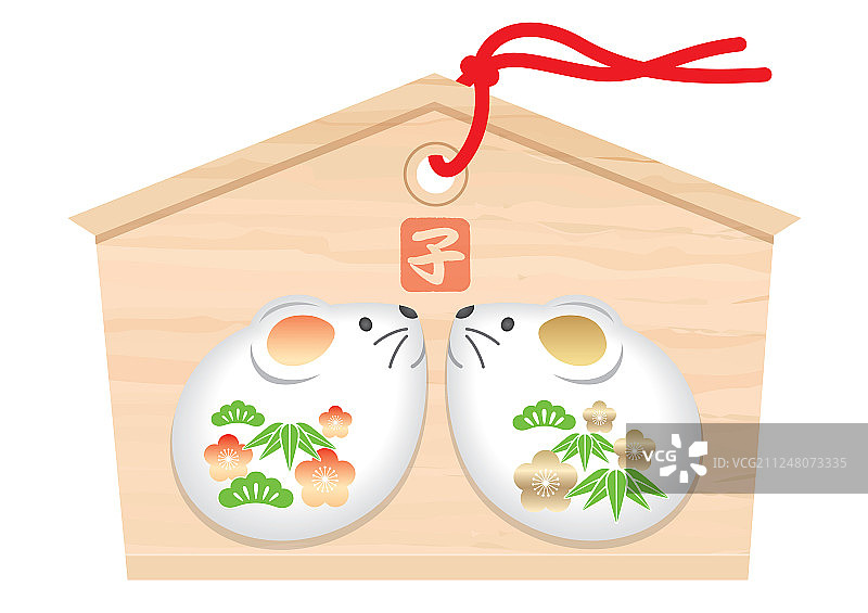 绘有老鼠的日式许愿牌图片素材