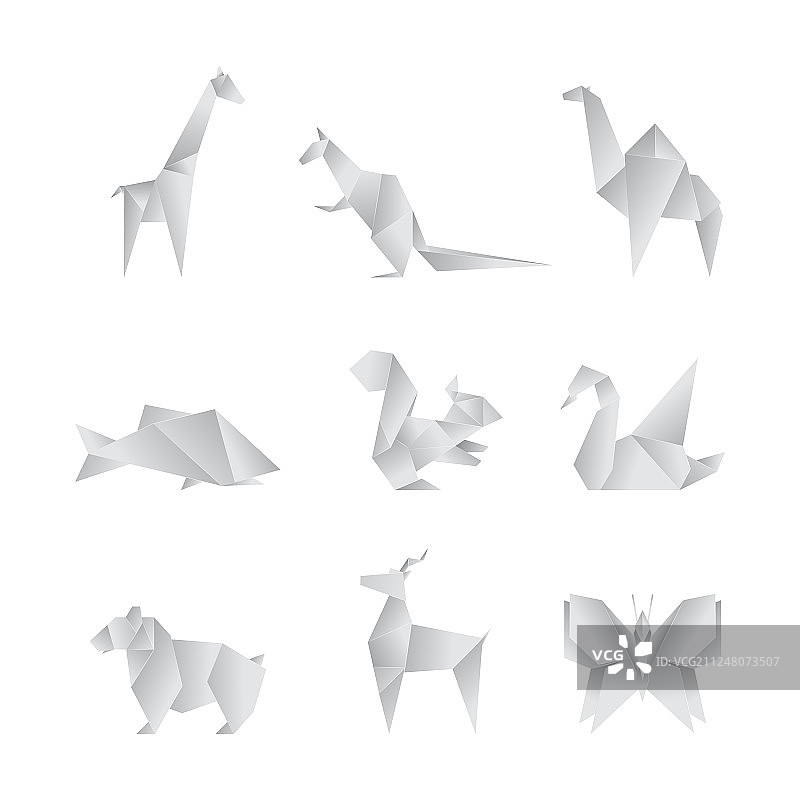 逼真细致的3D折纸动物合集图片素材