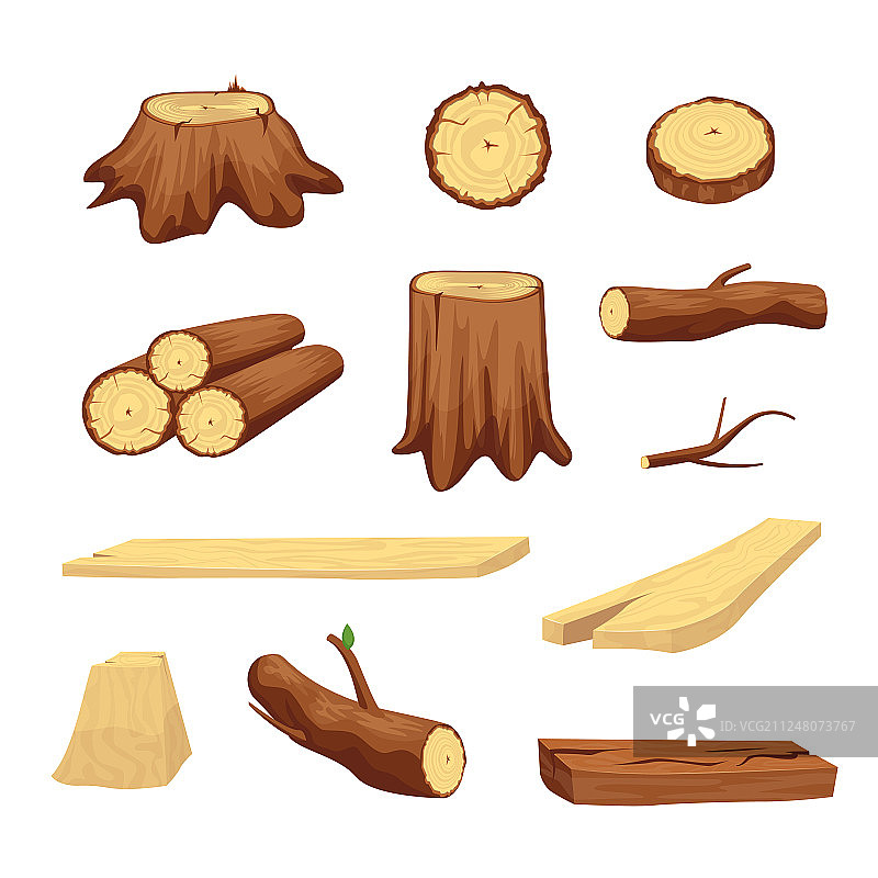 木质树干材料和柴火套装图片素材