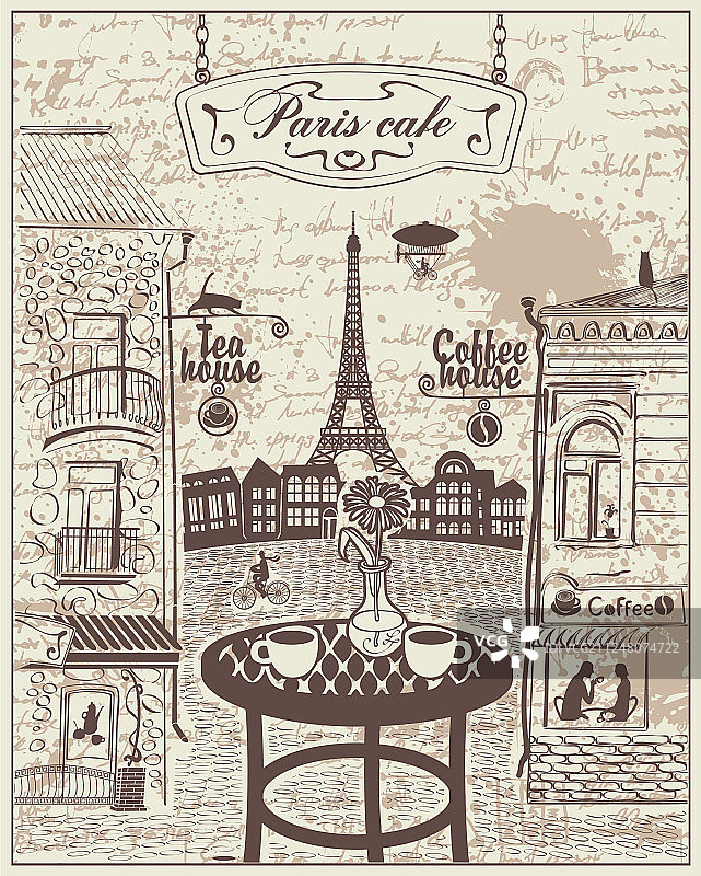 可欣赏埃菲尔铁塔景色的巴黎咖啡馆图片素材