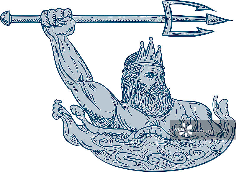 波塞冬挥舞三叉戟绘画图片素材