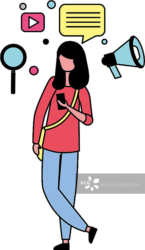 带有社交媒体图标的女人图片素材