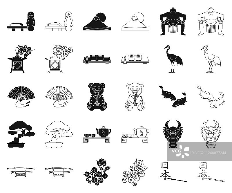 日本乡村黑色轮廓图标合集图片素材