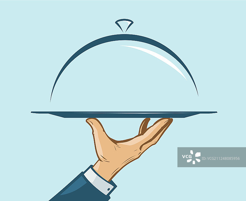 服务员手持托盘和菜单图片素材