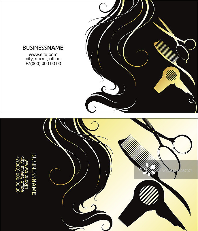 金色卷发美容院名片图片素材