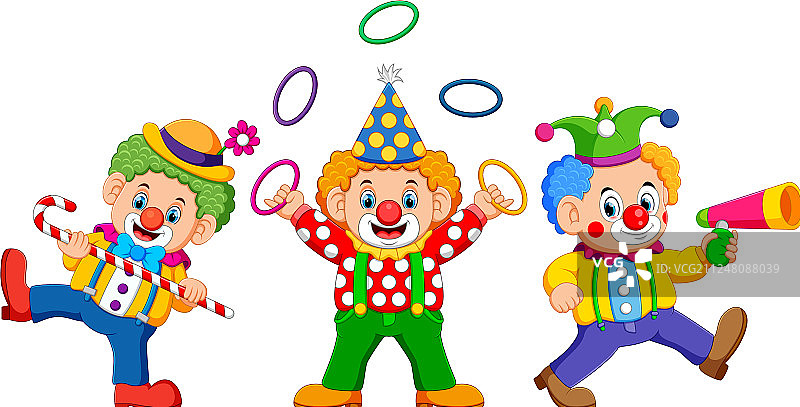 三个小丑在玩耍图片素材