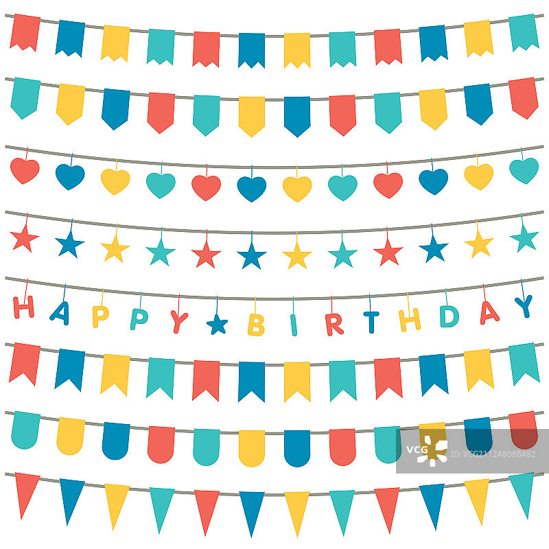 彩色三角旗和花环套装图片素材