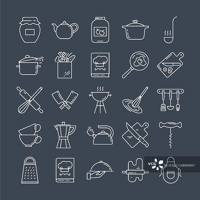 厨房用品线条图标集图片素材