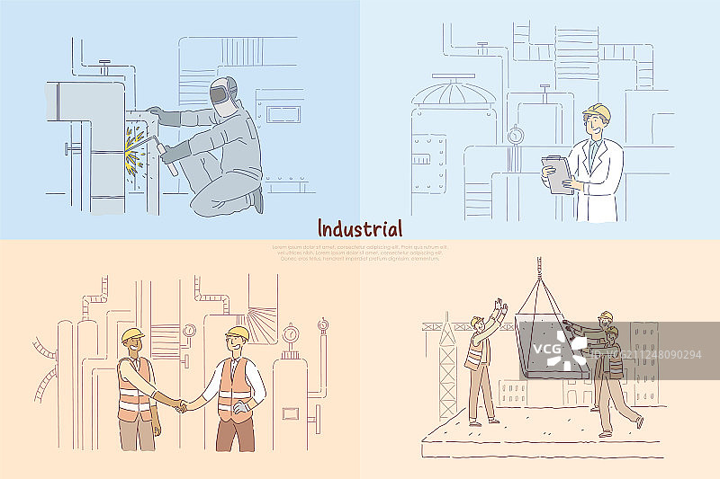 工厂里焊接管道的工人图片素材