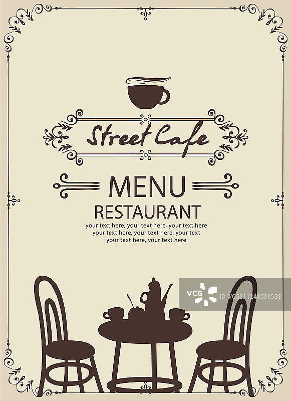 街边咖啡馆菜单模板，配有双人桌图片素材