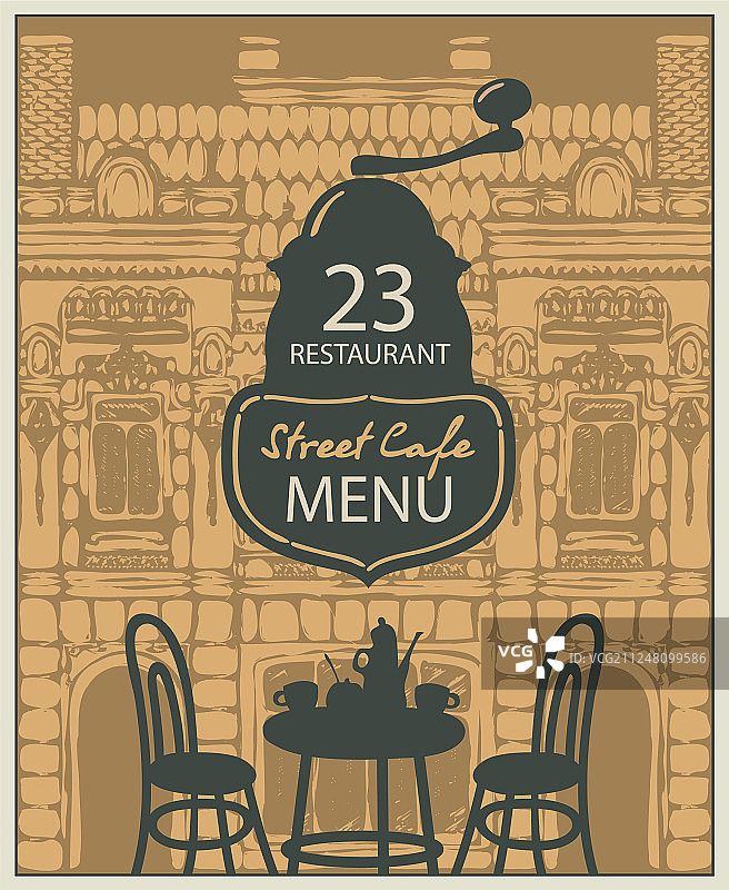 街边咖啡馆菜单模板，配有双人桌图片素材