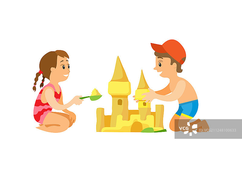 儿童沙滩堆沙堡图片素材