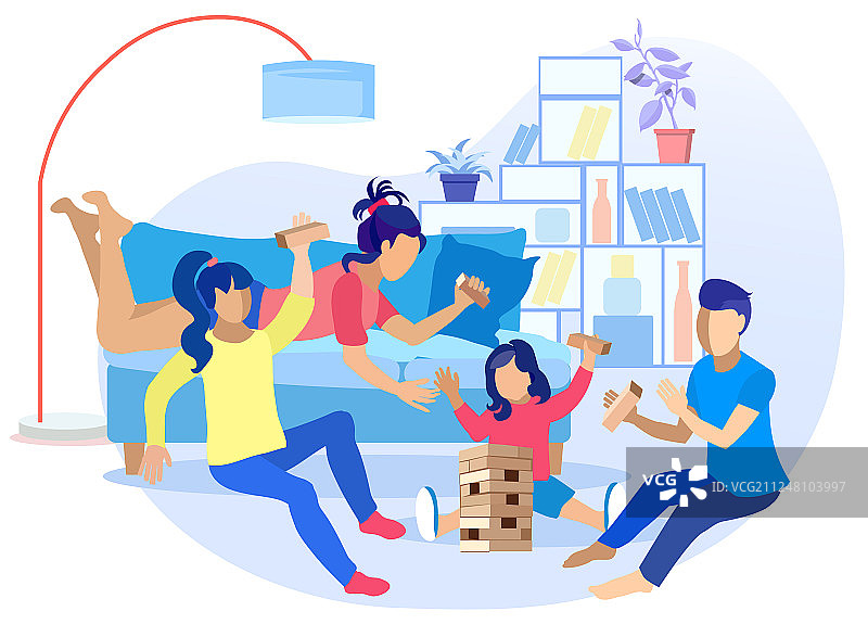 青少年和儿童玩叠叠高积木游戏图片素材