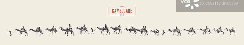 手绘的沙漠骆驼车队素描图片素材