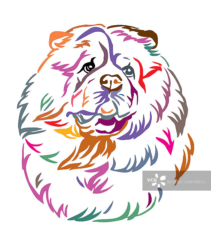 彩色装饰性松狮犬画像图片素材