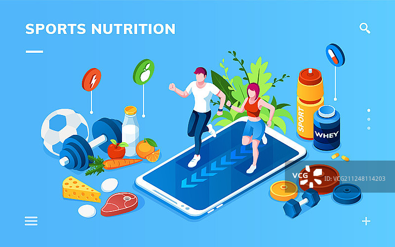 2.5D运动健康营养App屏幕图片素材