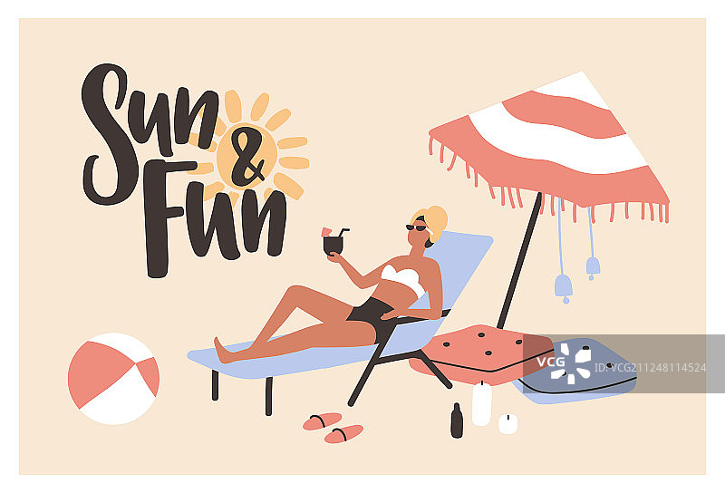 躺在躺椅上的女人明信片模板图片素材