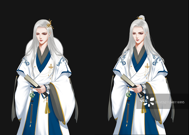 中国风古风白发少年插画图片素材