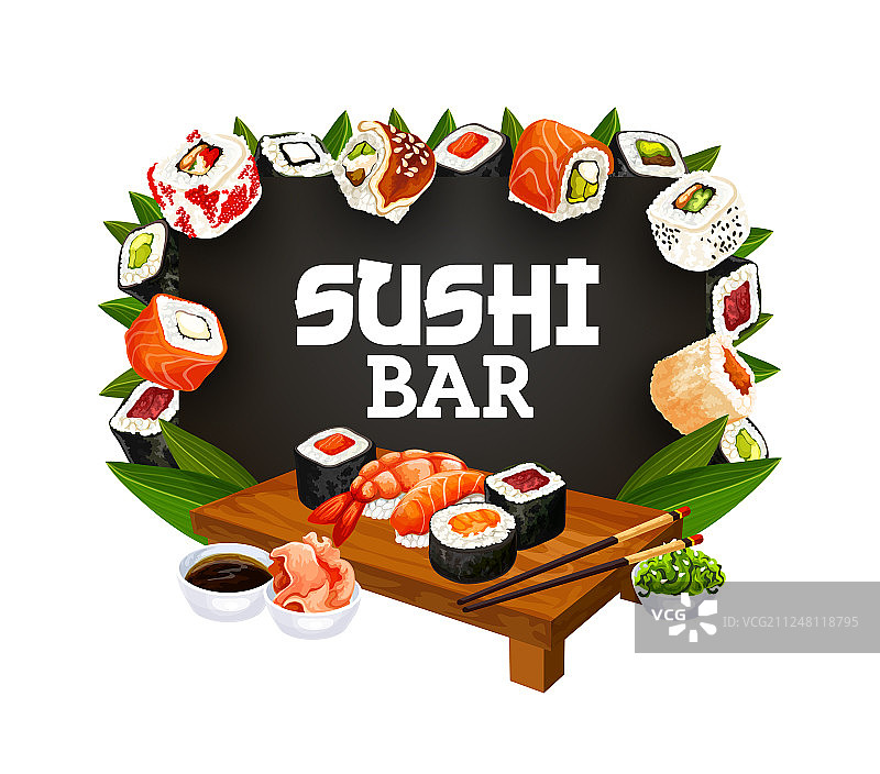 亚洲寿司和卷饼日式美食菜单图片素材