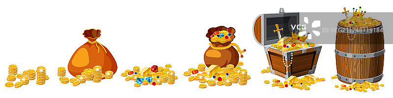 金币金条珠宝皇冠宝藏套装图片素材